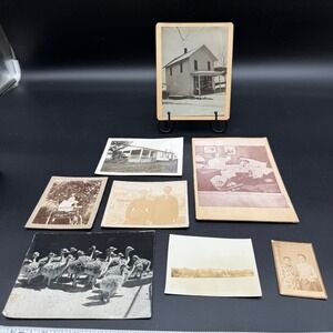 Lot of 8 Antique and Vintage Photographs Houses People Animals Mixed Subjects